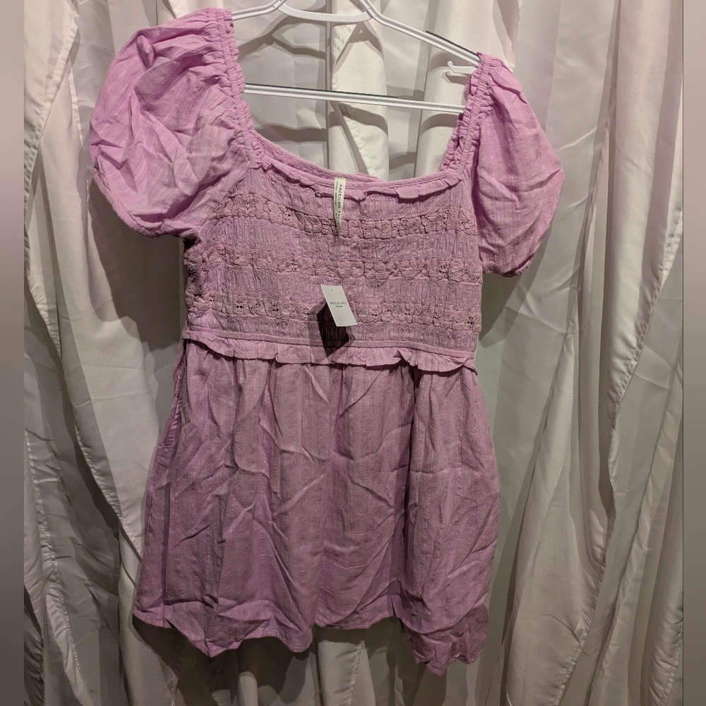 C4 NWT American Eagle Lilac Smocked Puff Sleeve Mini Dress Size Meduim